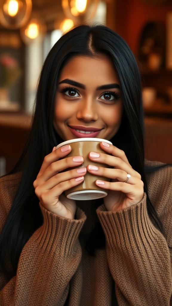 Latina lifestyle creator with coffee